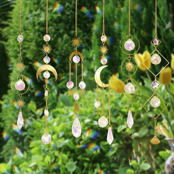 6PC SET Colorful Crystal Gold Suncatchers Chimes Window Rainbow Makers NEW Gift - Picture 6 of 7